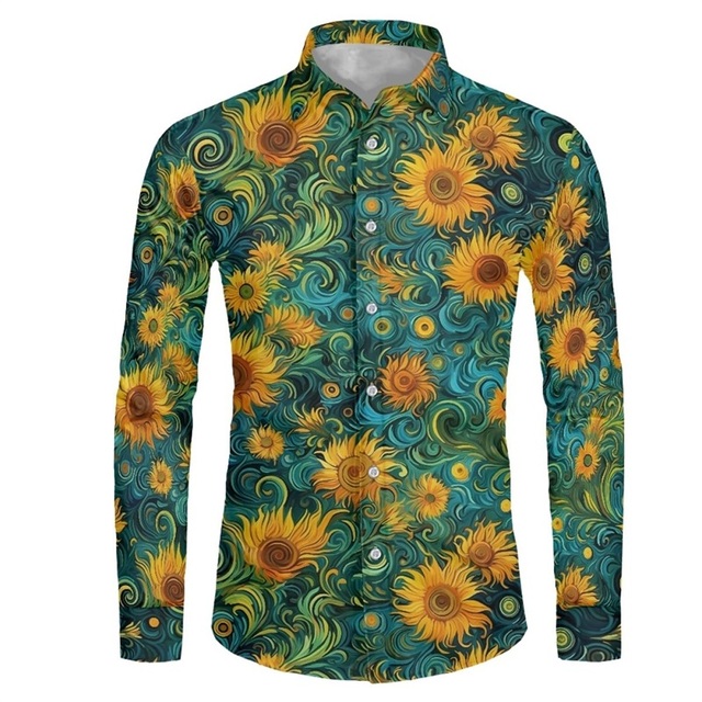 3D All Over Print Flower Pattern Shirts For Men Casual Long Sleeve