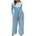 thumbnail image 2 of Dihao Maternity Jumpsuits Long Sleeve Long Pants One Piece Elastic Rompers with Pockets Summer Fall Lightweight and Soft Wide Leg Pants Leggings Pajamas Trousers for Pregnant Women Plus Size S-2XL, 2 of 6