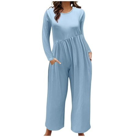 SHTXOZHI Womens Fall Maternity Romper Long Sleeve Wide Leg Pants Pregnancy Jumpsuit with Pockets