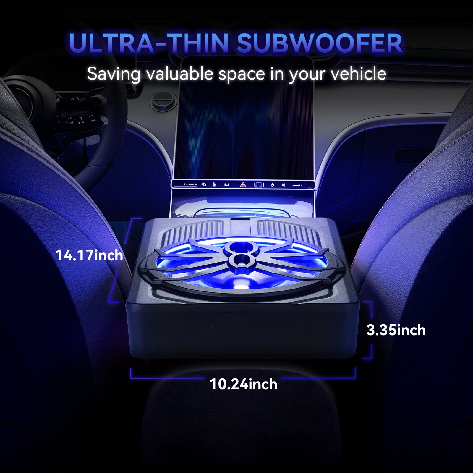 Audew (Andeman) Car Subwoofer amplifier, Ultra-thin10" Large-caliber subwoofer with Blue LED Ambient Light, 800W Stereo Surround Sound built-in amplifier, High/Low Level Input for Car/Truck