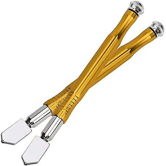 2 Pack 3-15mm Tungsten Carbide Glass Cutter Metal Handle Cutting Tools for Glass, Ceramic, Tile, Microcrystalline, Marble, Granite and Blue Stone Gold