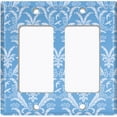 thumbnail image 2 of Metal Light Switch Plate Outlet Cover (Victorian Damask Flower Feather Blue Pattern - Double Rocker), 2 of 2