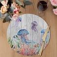 thumbnail image 3 of Jellyfish Coastal Round 15 Inch Placemats Set of 4, Summer Beach Blue Purple Coral Wooden Ocean HeatResistant Non Slip Place Mats for Dining Table, Wipeable Kitchen Table Mats for Housewarming, 3 of 9