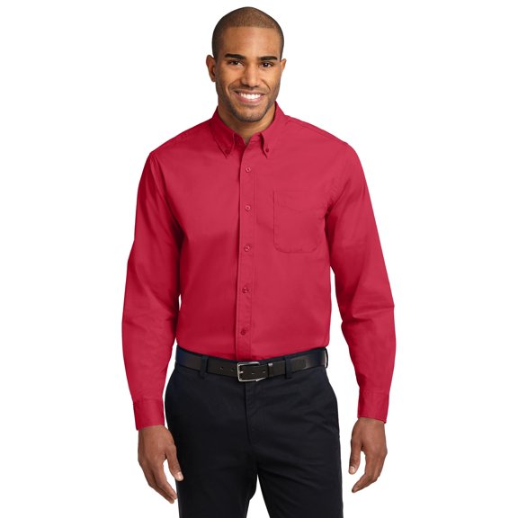 Port Authority Tall Long Sleeve Easy Care Shirt-LT (Red/ Light Stone)