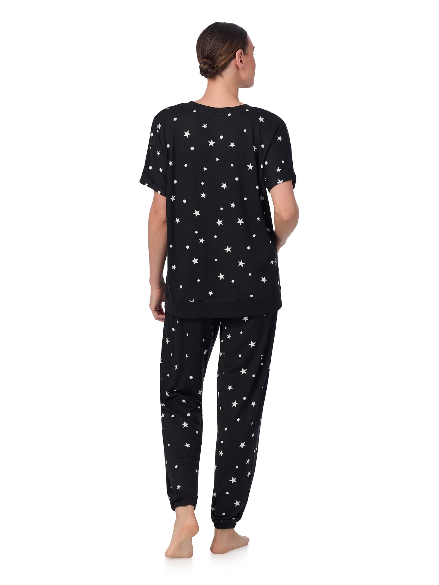 Secret Treasures Women's and Women's Plus Short Sleeve Top and Joggers with Makeup Bag, 3-Piece Knit PJ Set
