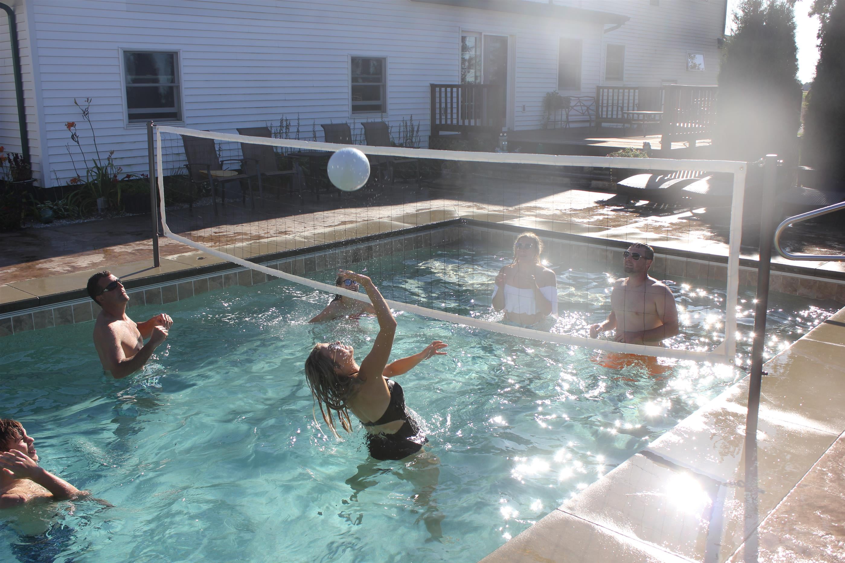 Global Pool Products X2 Basketball and Volleyball Pool Game - with 20' Net & Ball Stainless Steel Polished - No Anchor