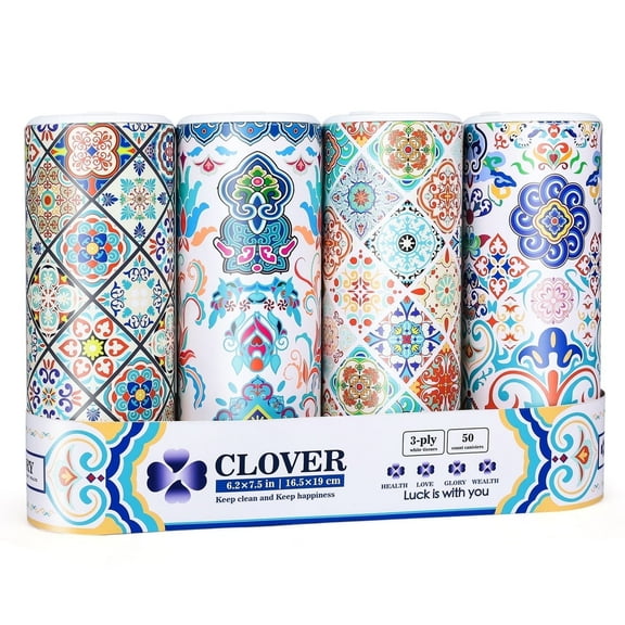 Clover Round Facial Tissues for Car ,Small Space,4 Tubes 3-Ply Multi-Color Car Tissus for Travel