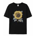 thumbnail image 7 of Watercolor Sunflower Men's T Shirts Yellow Floral T-Shirt for Men Crew Neck Tees Cotton Tops, Black, S, 7 of 7