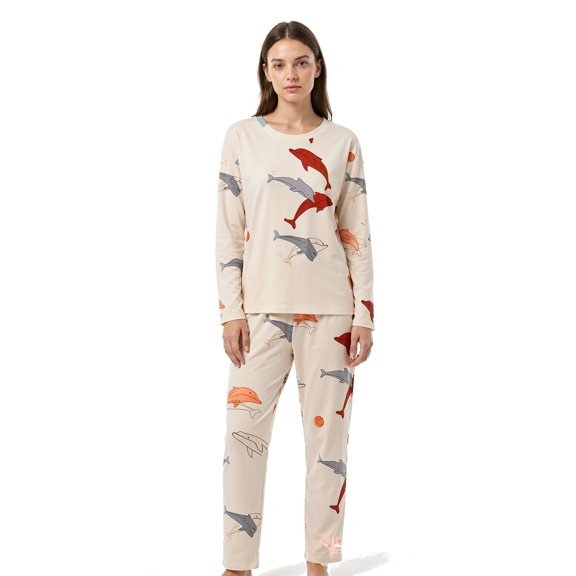 LIZUOJUN Women's Pajama Set 2 Piece Lounge Set Loungewear Soft Sleepwear Cute Printed Fleece Long Sleeve Pants Set, Beige,L