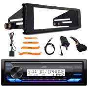 JVC KD-X38MBS Single DIN Marine MotorSports Bluetooth USB/AUX LED AM/FM SiriusXM Ready Stereo Receiver, Single-DIN Stereo Installation Kit, Handlebar Control Interface, Radio Antenna, Pry Tool Set