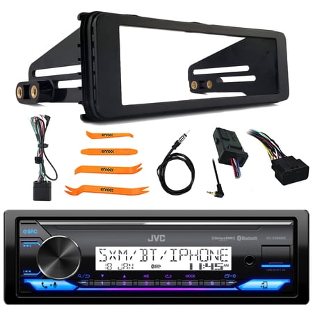 JVC KD-X38MBS Single DIN Marine MotorSports Bluetooth USB/AUX LED AM/FM SiriusXM Ready Stereo Receiver, Single-DIN Stereo Installation Kit, Handlebar Control Interface, Radio Antenna, Pry Tool Set