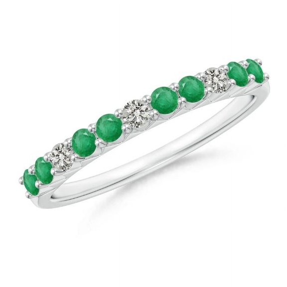 Round Shape Green Emerald CZ Diamond Eternity Band Ring Women 925 Sterling Silver May Birthstone Wedding Valentines Day Gift Gemstone Jewelry