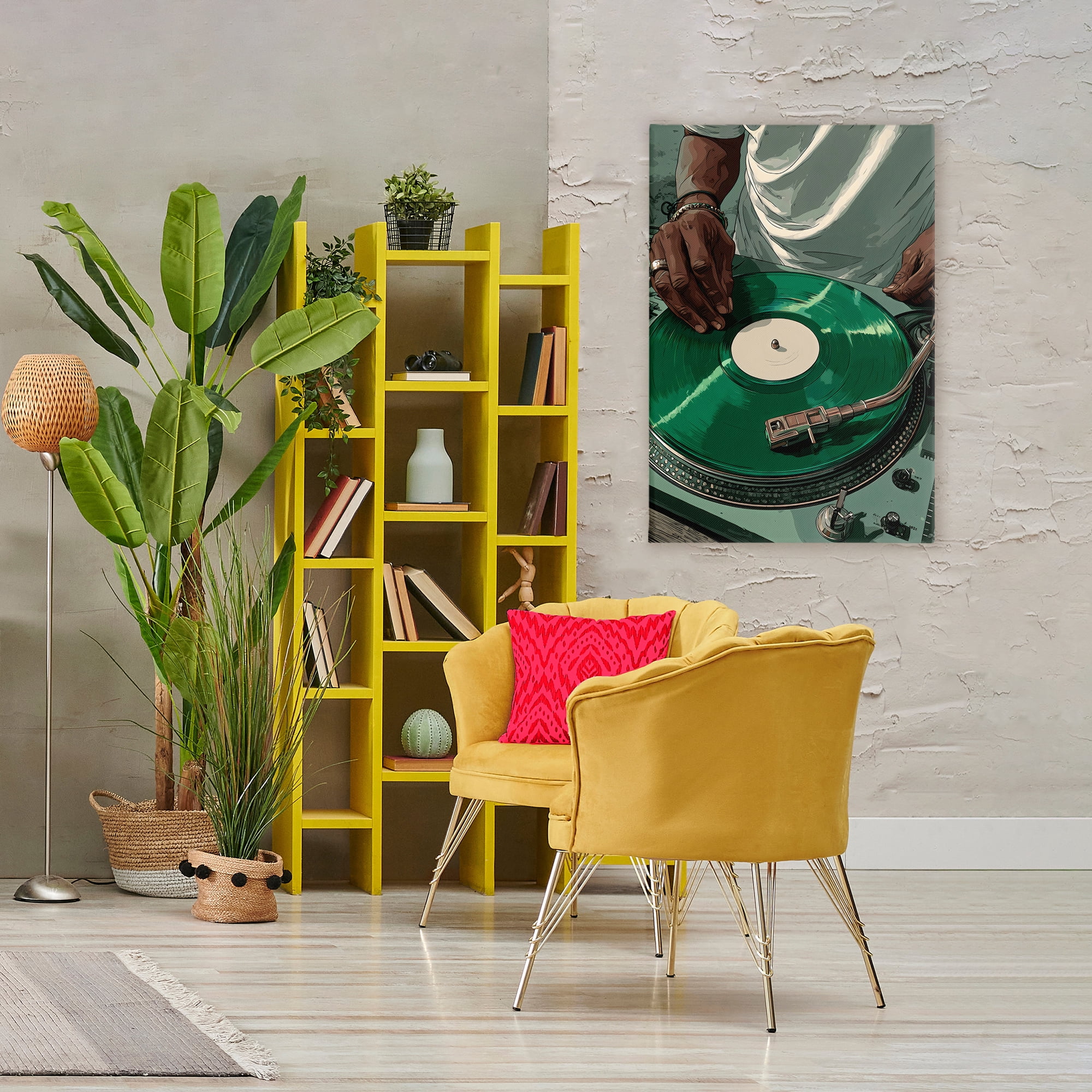 Stupell Industries DJ Spinning Green Record Canvas Wall Art, design by Franklyn Gregory