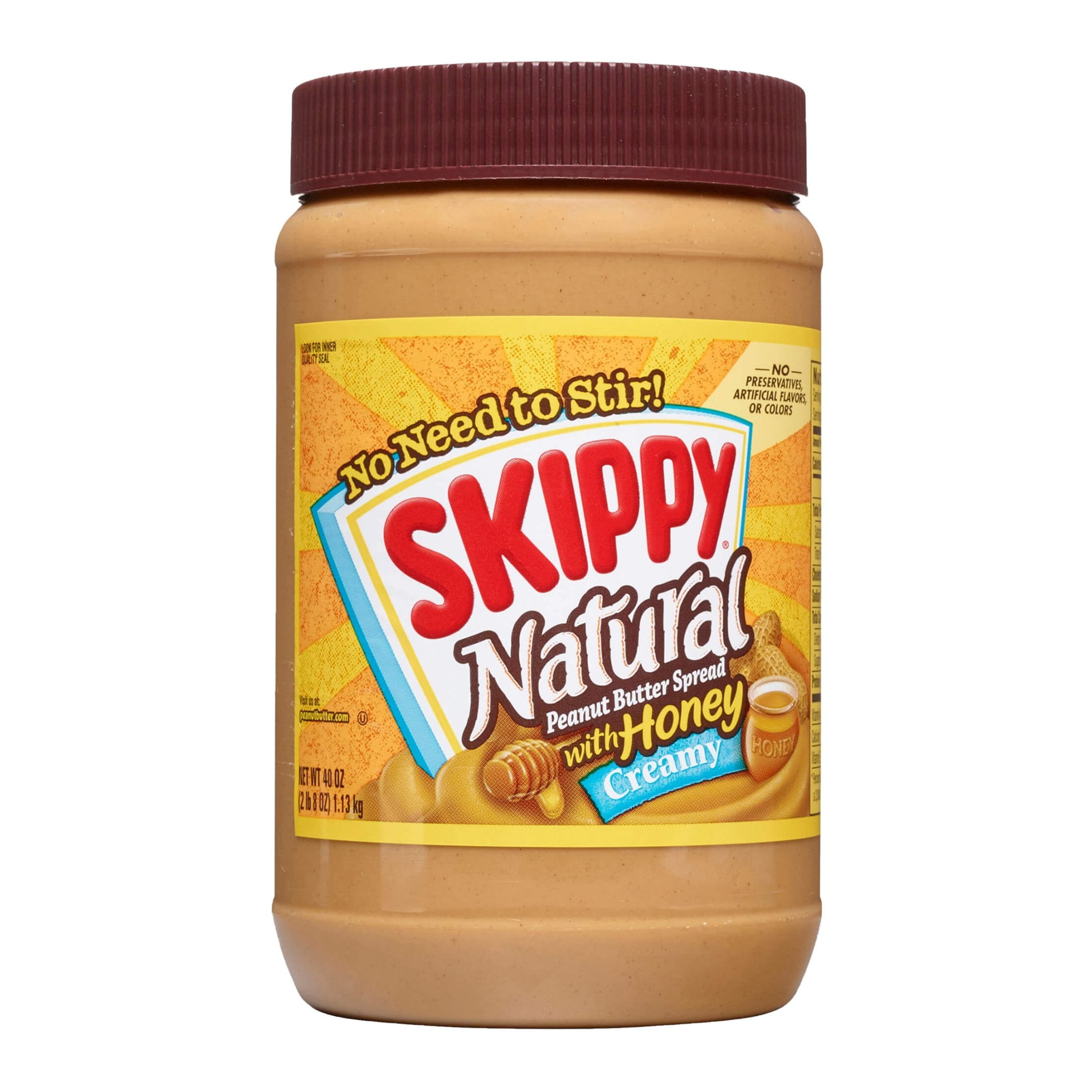 (3 pack) SKIPPY Natural Creamy Peanut Butter Spread with Honey, 6 g Protein Per Serving, Shelf-Stable, 40 oz Plastic Jar