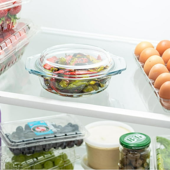 1 Quart Round Glass Casserole Dish with Lid, Oven, Microwave & Dishwasher Safe, Yellow, Borosilicate Glass