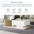 thumbnail image 3 of Modern Coffee Table with Tempered Glass,Wood Coffee Table with High-Gloss UV Surface,2-Tier Center Table with LED Light, for Living Room, White + Natural, 3 of 8
