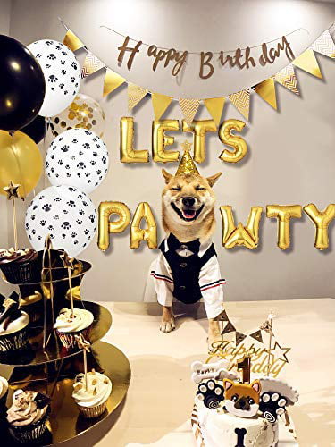 Happy Birthday Banner Foil Balloons Pet Party Decoration Esweny Dog Cat Birthday Party Supplies,Dog Cat Party Decorations,Lets Pawty Balloons Dog Cat Birthday Hat 