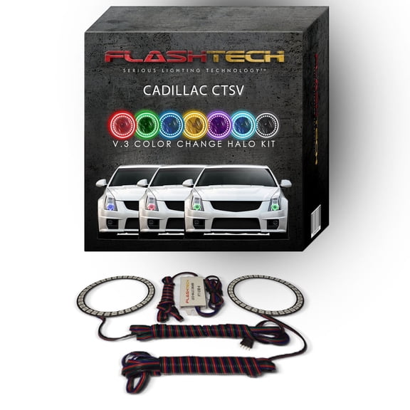 Flashtech RGB Multi Color Changing LED Halo Ring kit for 2008-2015 Cadillac CTS Headlights