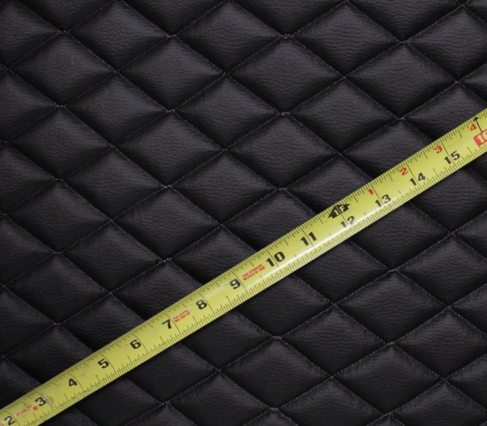 Quilted Vinyl Padded Upholstery Fabric w 3/8" Foam Backing Pebble Grain 2"x3" Diamond /52" Wide/Continuous Yard/ Jet Ski Seat, Cab Interior, Auto Detailing, Marine Grade Motorcycle Seat Cover (Black)