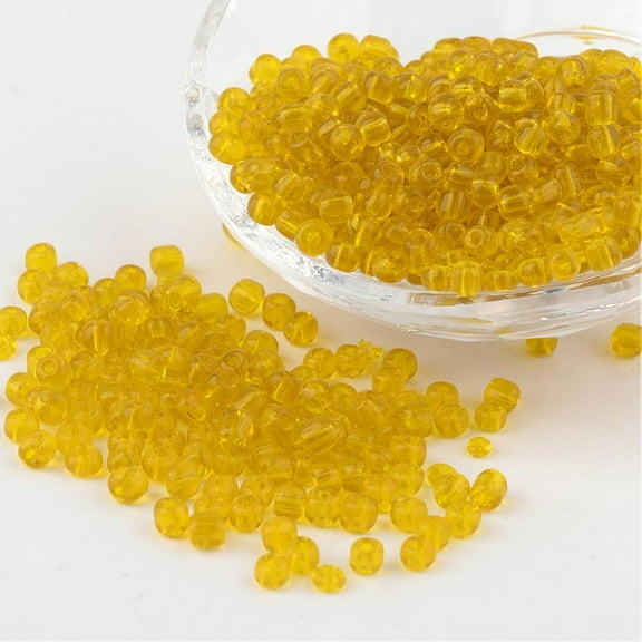 50gs 6/0 Glass Seed Beads Transparent Round Yellow 4mm hole: 1.5mm about 496pcs/50g