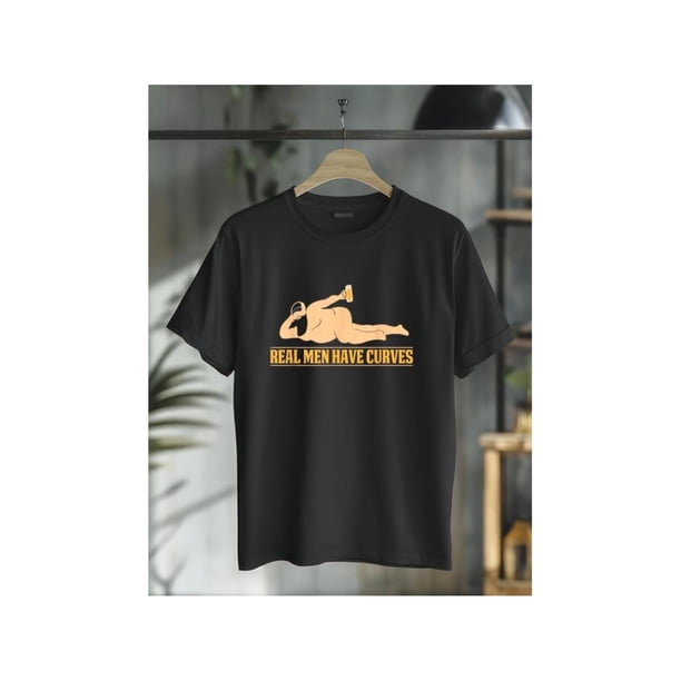 Camiseta divertida de hombre gordo y amante de la cerveza, 100 % algodón, con texto "Los hombres reales tienen curvas".