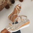 thumbnail image 4 of Domuza Sandals for Women 2026 Summer Boho Low Wedge Heels Comfortable Sandal Espadrille Beach Open Toe Elastic Ankle Strap Walking Shoes Vintage Non Slip Casual Woven Sandals Gold 5.5（EU-36）, 4 of 4