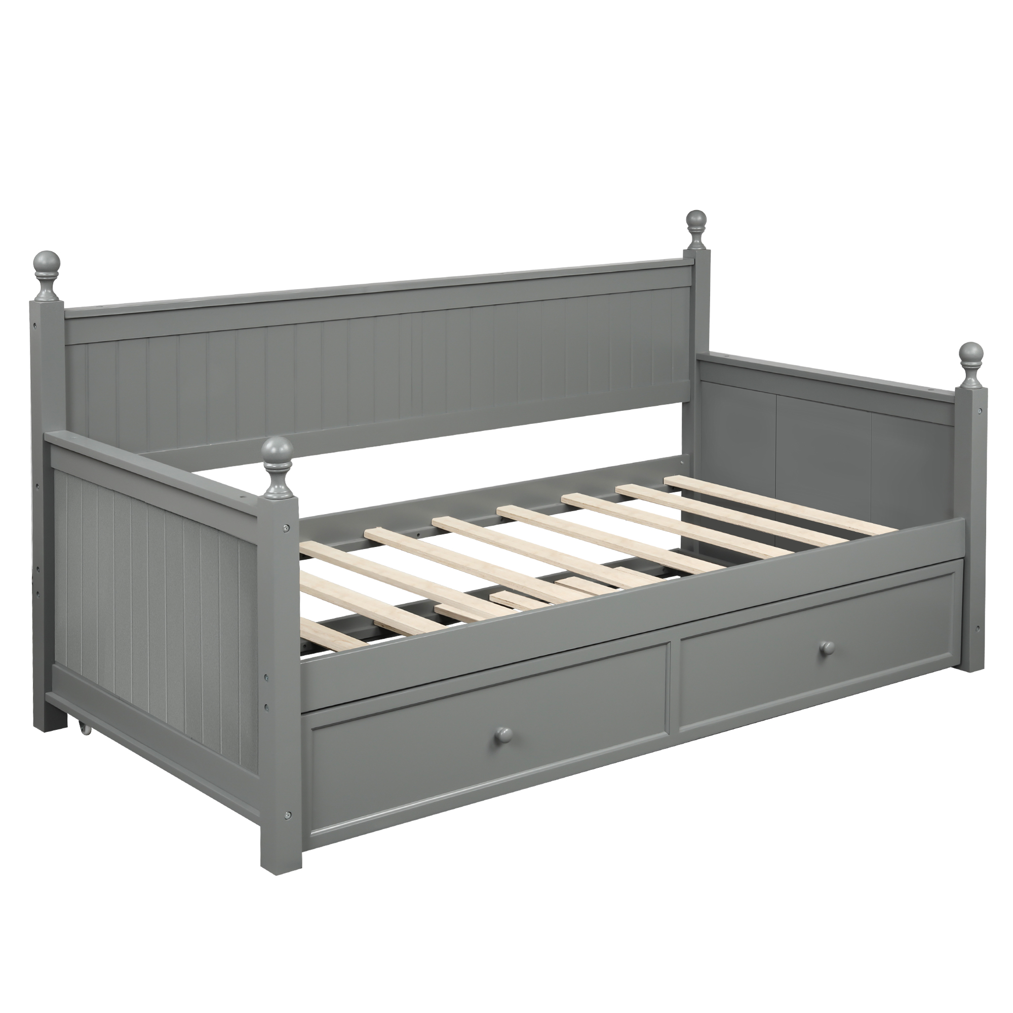 Kepooman Twin Size Modern Wooden Daybed Frame with Twin Size Trundle & Headboard for Bedroom Dorm, 80.5" x 42.1" x 45.41", Gray - image 5 of 14