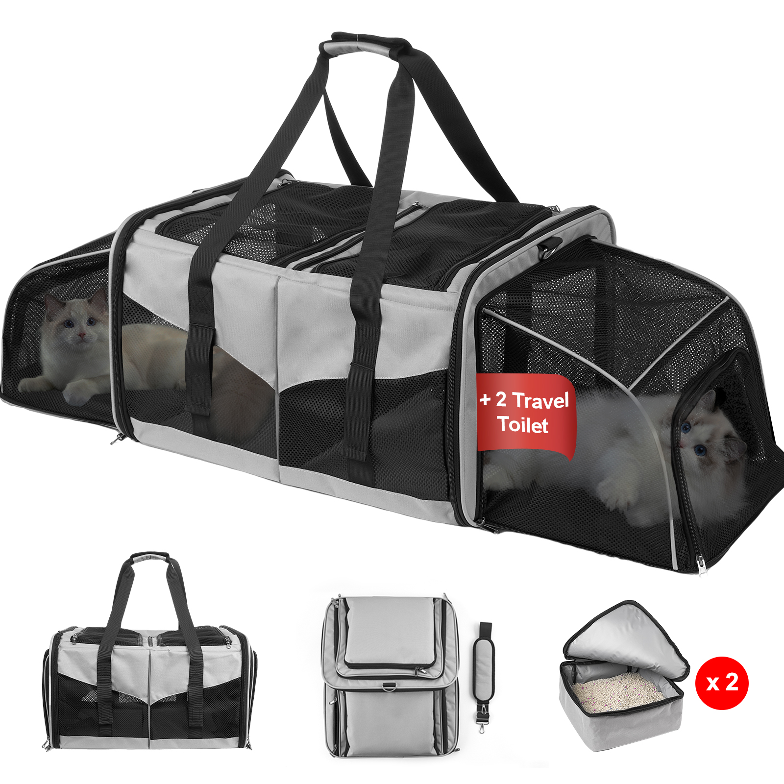 LitaiL 2-in-1 Double Pet Carrier With Litter Boxes photo 1