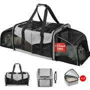 LitaiL Cat Carrier for 2 Cats, 2-in-1 Double Pet Carrier with 2 Litter Boxes, Portable Soft Sided Dog Carrier for Traveling, Gray