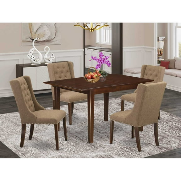 East West Furniture Milan 5-piece Wood Dining Set in Mahogany/Light Sable