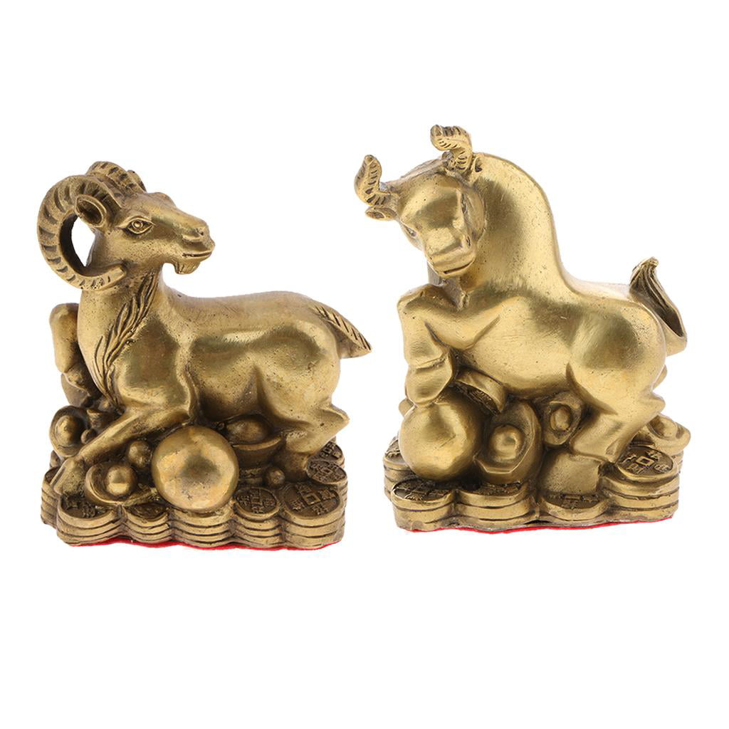Brass Zodiac Animal SHENGXIAO Ox Figurines Fengshui Ornament Money Lucky 
