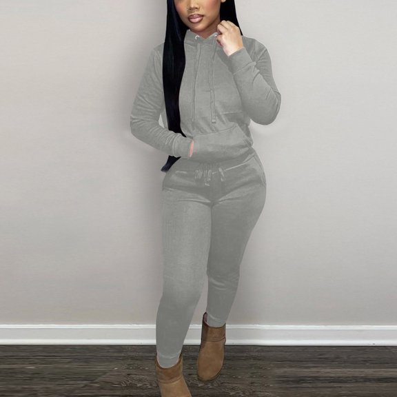 Women Two Piece Outfits Fall Winter Oversize Workout Sport Gym Vacation Travel Comfortable Gym Casual Sweatsuits Tracksuit Solid Lounge Hoodie Sweatshirts and Jogger Pants Sets