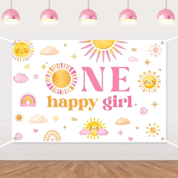 6x4FT Sunshine 1st Birthday Backdrop Boho First Trip Around The Sun Photography Background for Girls Groovy Sun One First Birthday Party Decorations Banner Supplies Photo Booth Props
