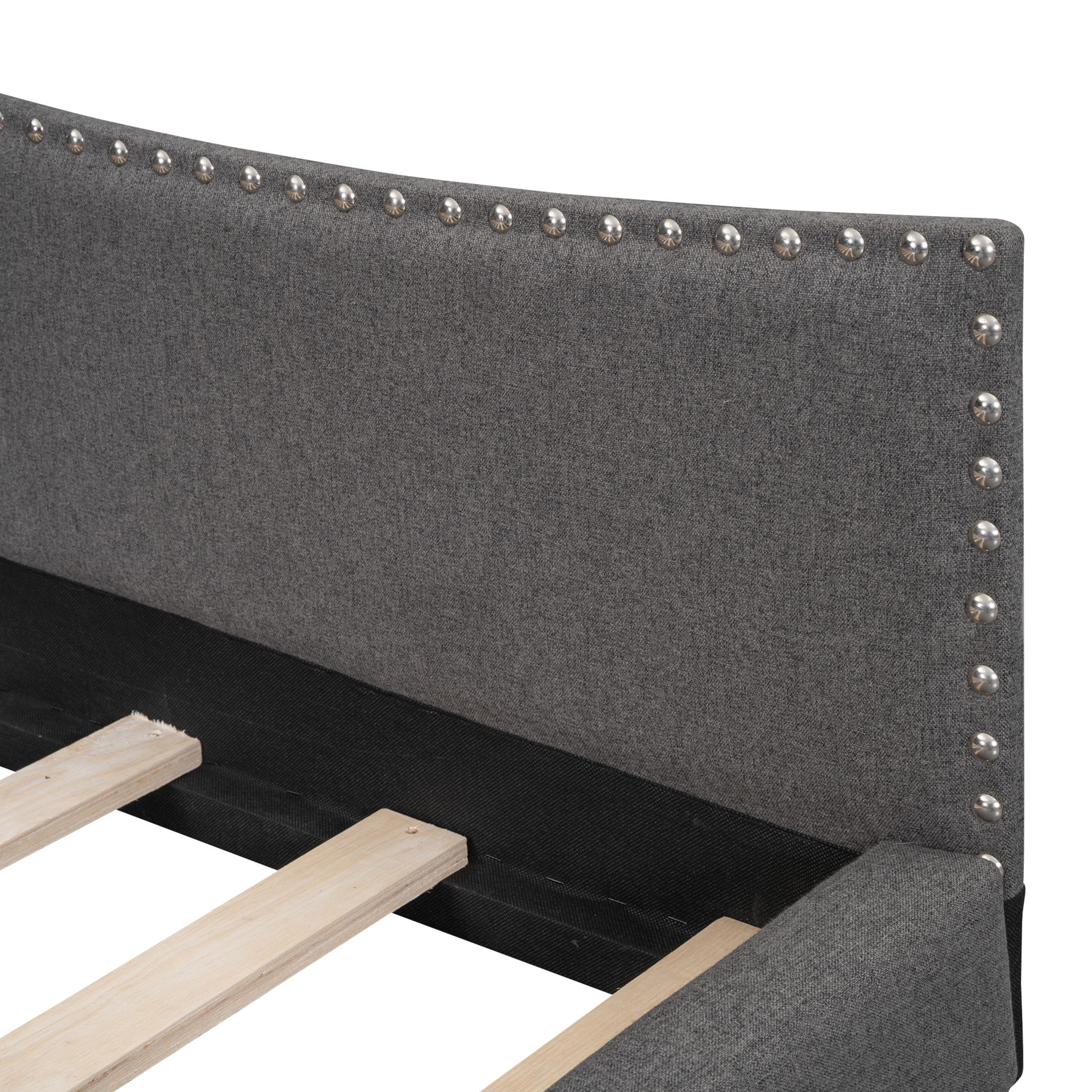 Noble House Full Upholstered Daybed, Modern Linen Sofa Bed with Armrest and Backrest, Space Saving Design, Grey