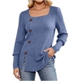 thumbnail image 3 of Women's Knit Tops Ribbed Scoop Neck Sweater, Long Sleeve Pullover Shirts, Brushed Knit Split Hem Button Detail Blouses Top, Loose Fit Casual Fall Winter Layering Shirt, 3 of 9