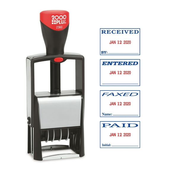 2000PLUS® 4 in 1 Date and Message Stamp, FAXED, PAID, ENTERED, RECEIVED, Red and Blue Ink