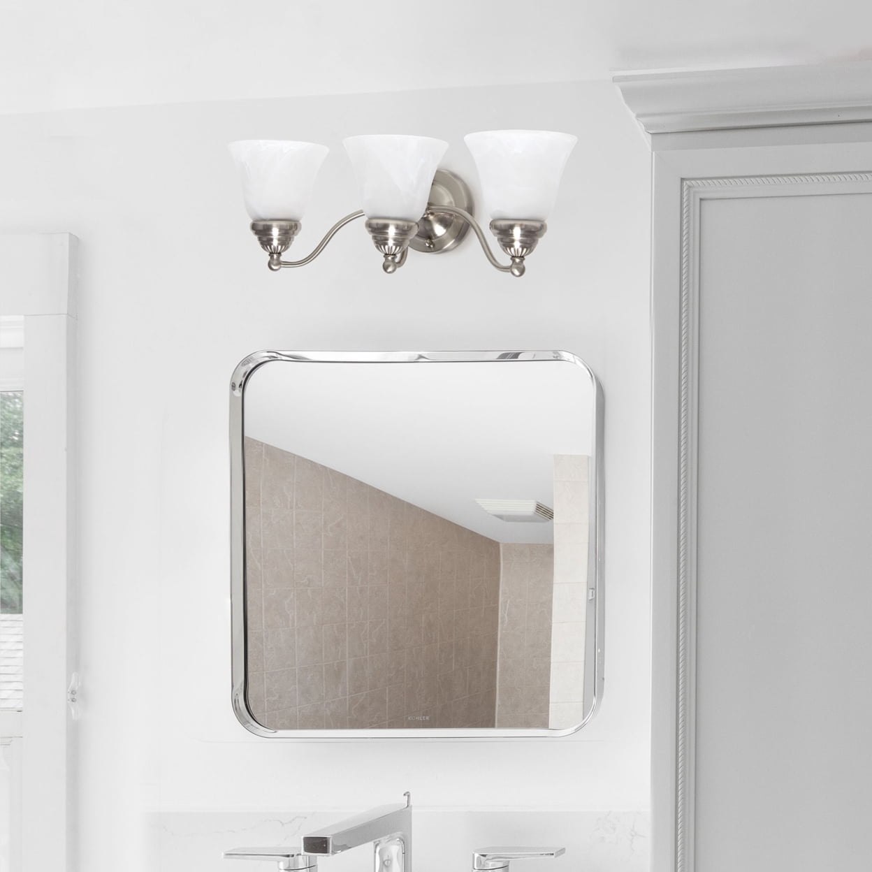 19.25" Classic 3 Light Winding Metal, Frosted Marble White Bell Shape Glass Shades Decorative Wall Mounted Vanity