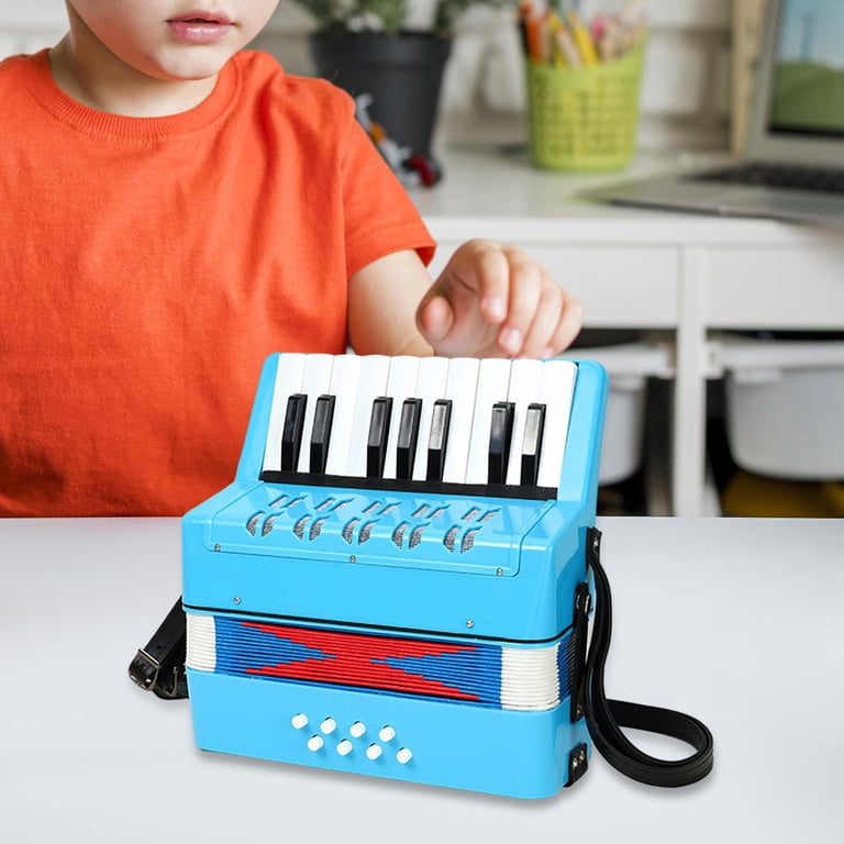 17 Key 8 Bass Accordion For Beginners - Light Blue, ABS Plastic, With Straps, Kids & Student Educational Instrument