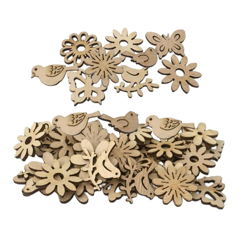 100Pcs Unfinished Rustic Wooden Ornaments Christmas Wood Ornaments