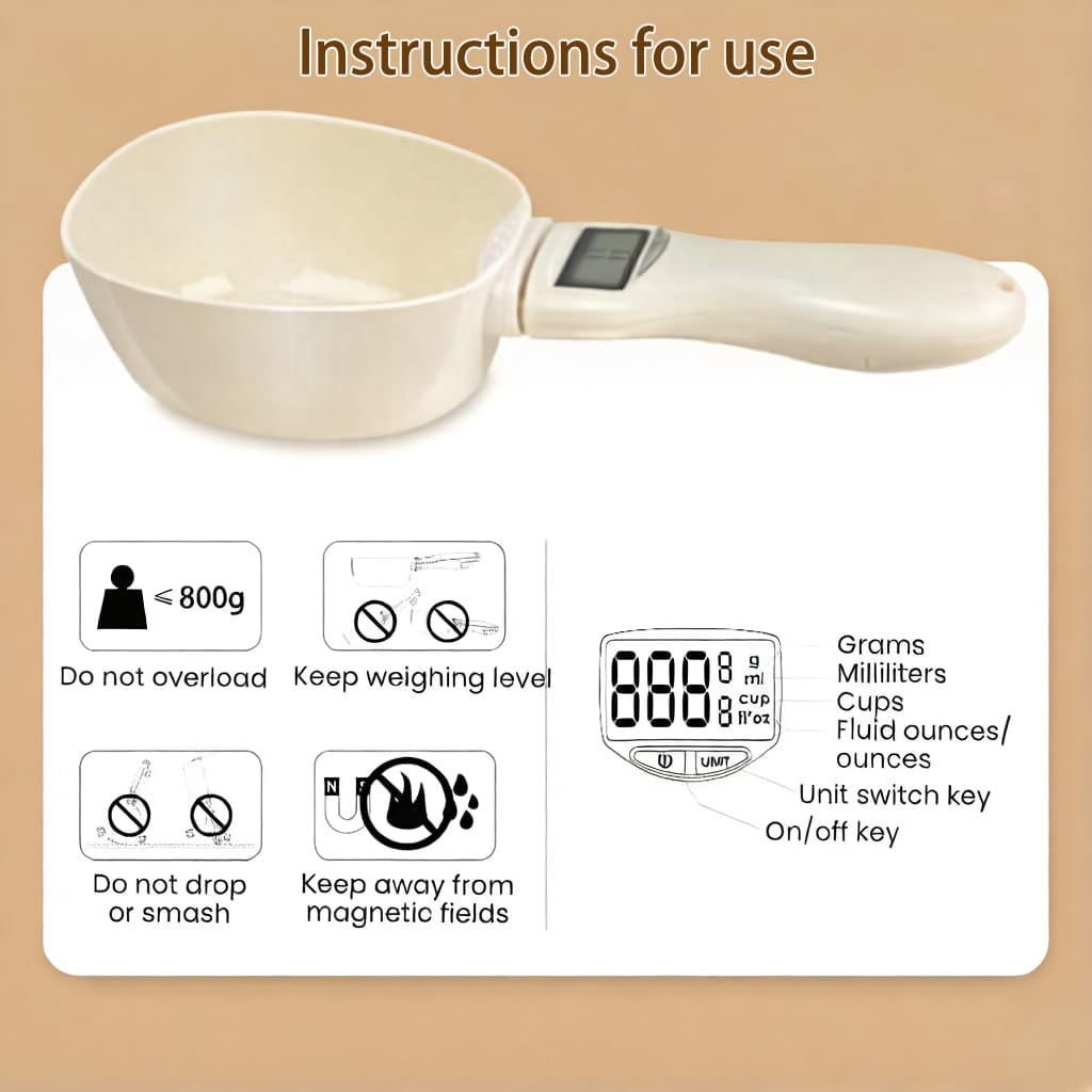 Digital Electric Measuring Spoon Scale, High Accuracy Kitchen Food Scale with LED Screen, Multi-Unit Weight Measuring Tool, Removable Handle Design for Home Cooking and Baking