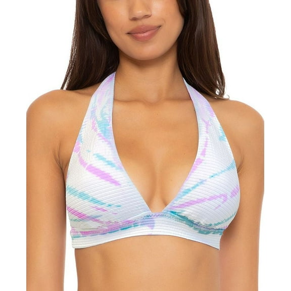 Becca by Rebecca Virtue WHITE Iconic Lili Pucker Rib Halter Swim Top, US Small