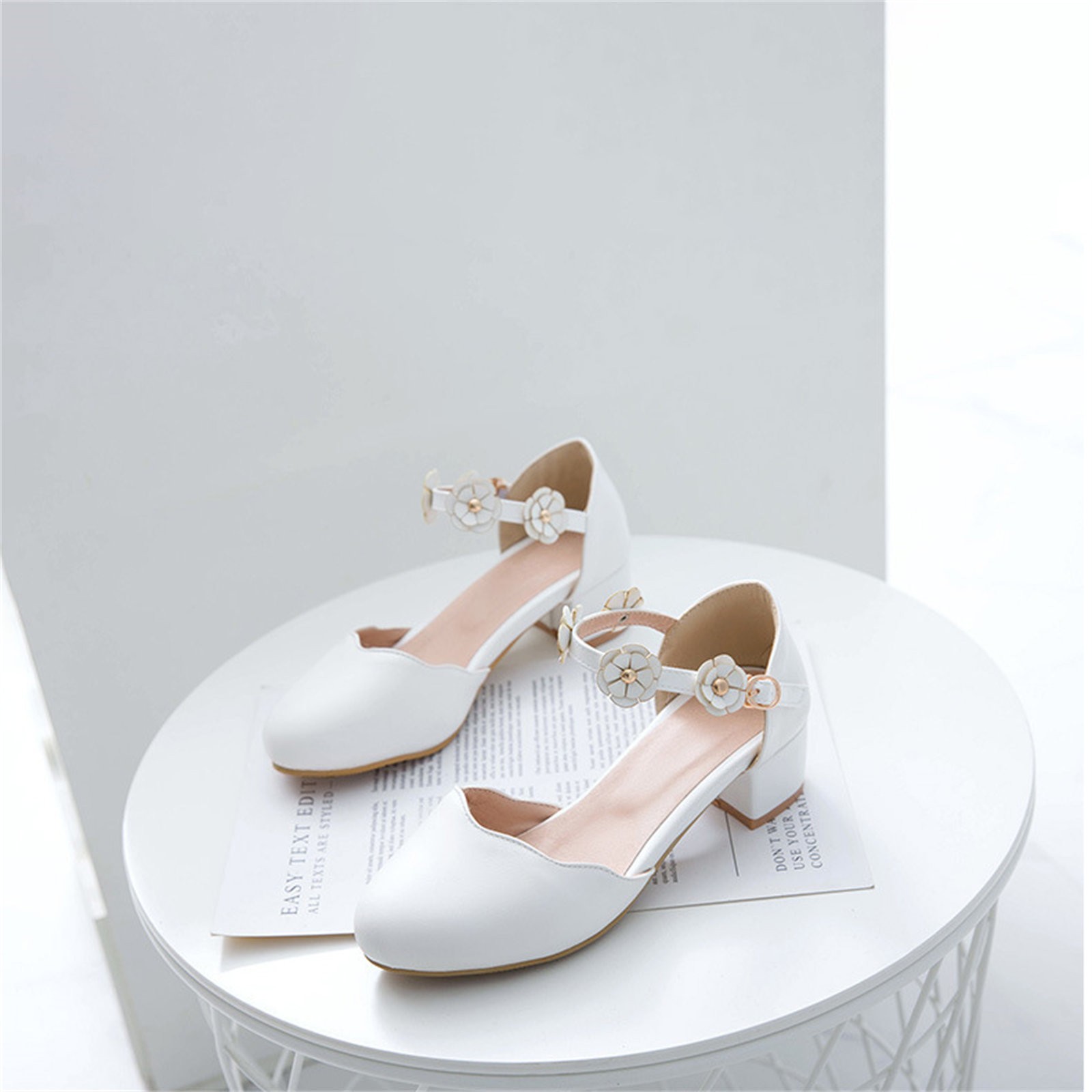 Chaussures De Princesse Pour Filles - Talon Bas, Bout Fermé, Couleur Unie - Pour Mariage, Danse, Occasions Spéciales