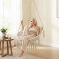 thumbnail image 4 of Costway Macrame Swing Chair with 2 Removable Cushions, Enduring Polyester Cotton Ropes Beige, 4 of 10