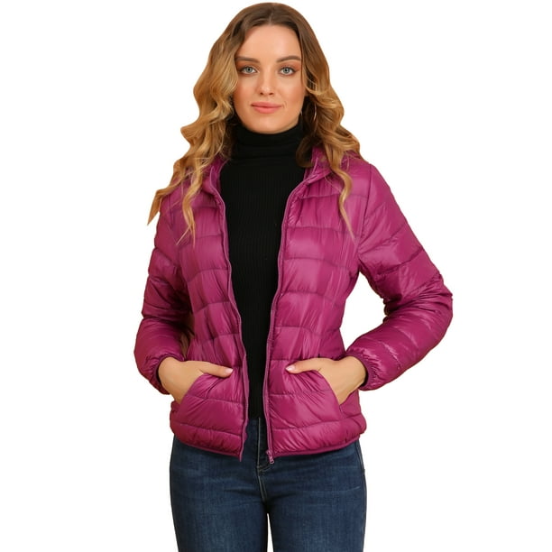 Chaqueta Liviana Corta Gruesa Plegable Con Capucha Para Mujer Rosa caliente L