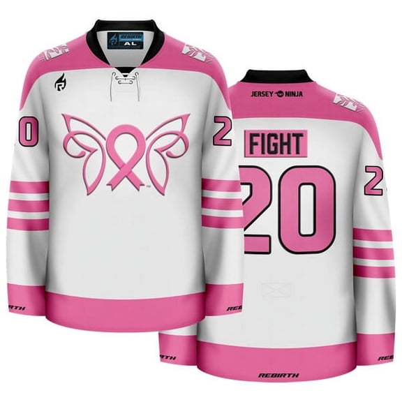 Breast Cancer Awareness Butterfly White Charity Hockey Jersey