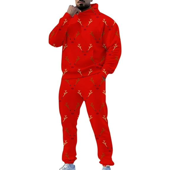 Mens Christmas Sweatsuits 2 Piece Sets Outfits Christmas Tracksuits Xmas Holiday Jogging Suits Hoodie and Sweatpants Set