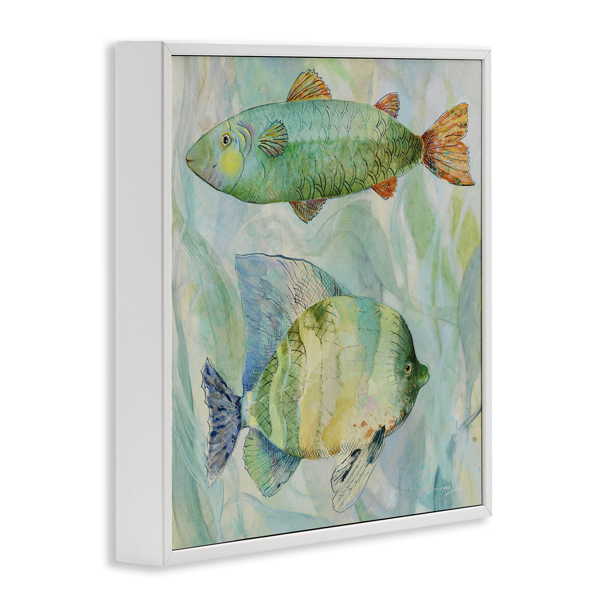 Stupell Industries Sweet Fish Duo Watercolor White Framed Giclee Art, design by Lorenzo Collective
