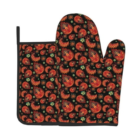 

KLL Paisley 5 Pattern Oven Mitts and Pot Holders 2pcs Sets for Kitchen Oven Mitt Heat Resistant 536°F Oven Gloves for Kitchen Cooking and Baking