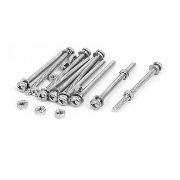 M4 x 55mm 304 Stainless Steel  Pan Head Screws Nuts w Washers 10 Sets