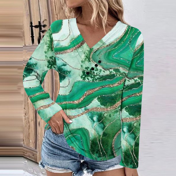 Ichuanyi liquidación de moda femenina camiseta suelta de mangas de mangas largas de mangas en v tops casuales ICHUANYI WER202308181161